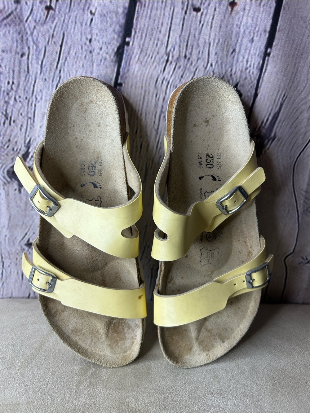 Birkenstock Birkis Franca popcorn yellow nubuck leather sandals size us 8.5